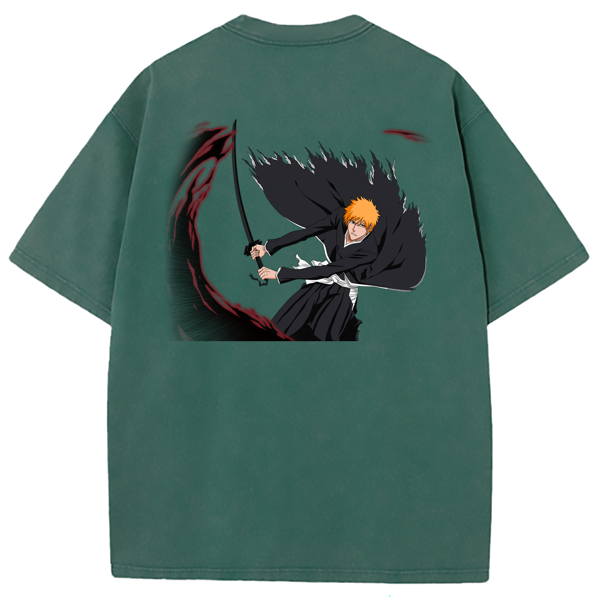 （画像用） ブリーチ 黒崎一護（くろさき いちご）BLEACH Kurosaki Ichigo 綿100% ヴィンテージ風 半袖Tシャツ（背面プリント）